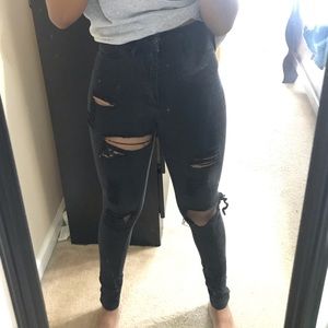Fashion Nova Distressed Black High Waisted Jeans